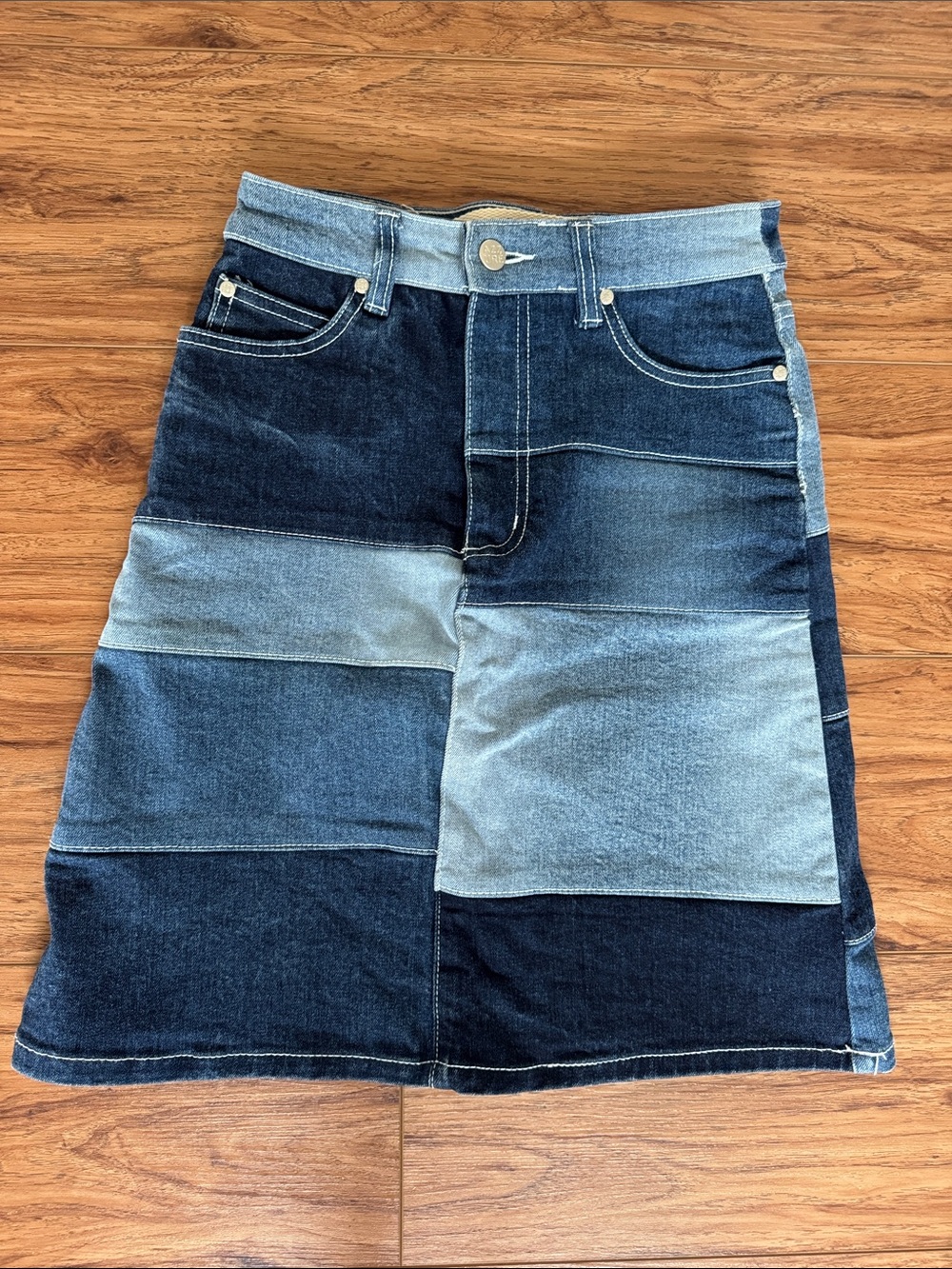 Azzuré Denim Patchwork A-Line Skirt - Blue